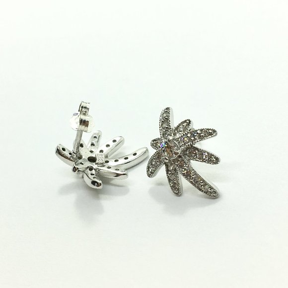 Starburst Earrings Sterling Silver w/ Pave Cz - Picture 3 of 5